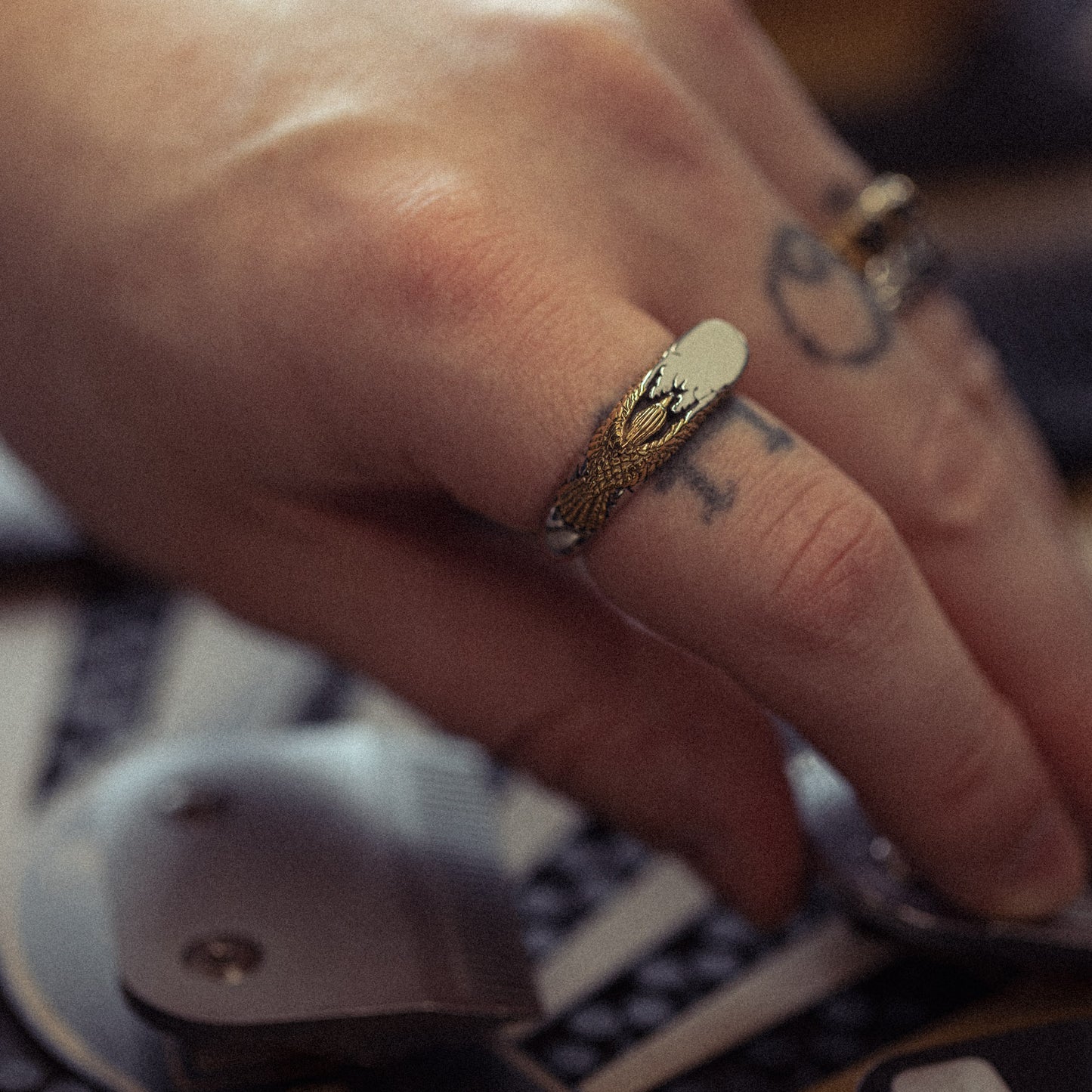 Stainless Steel Golden Raven Bad Omen Band Ring for men