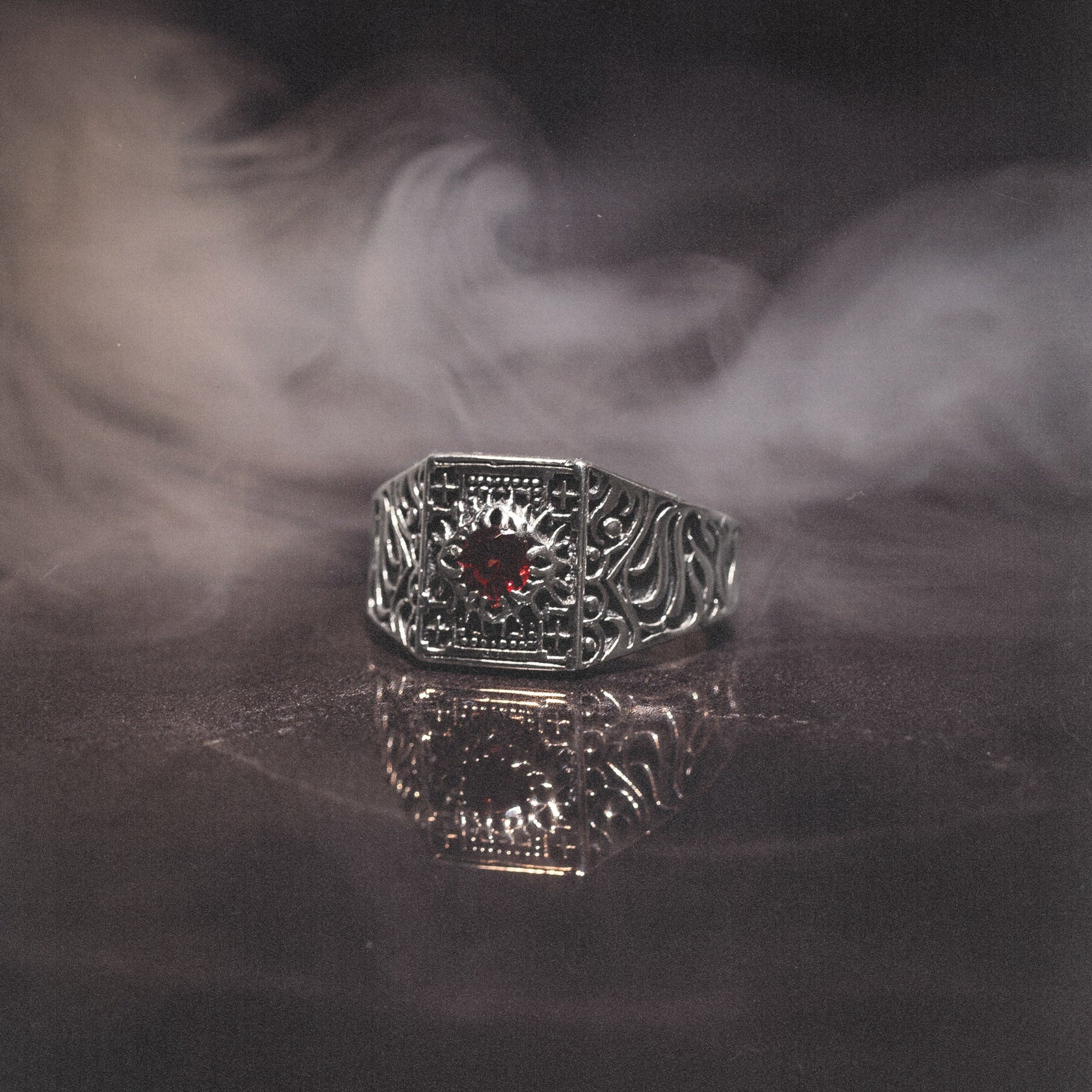 Blood Bath x Polyphia Sterling Silver and Red Garnet Ring