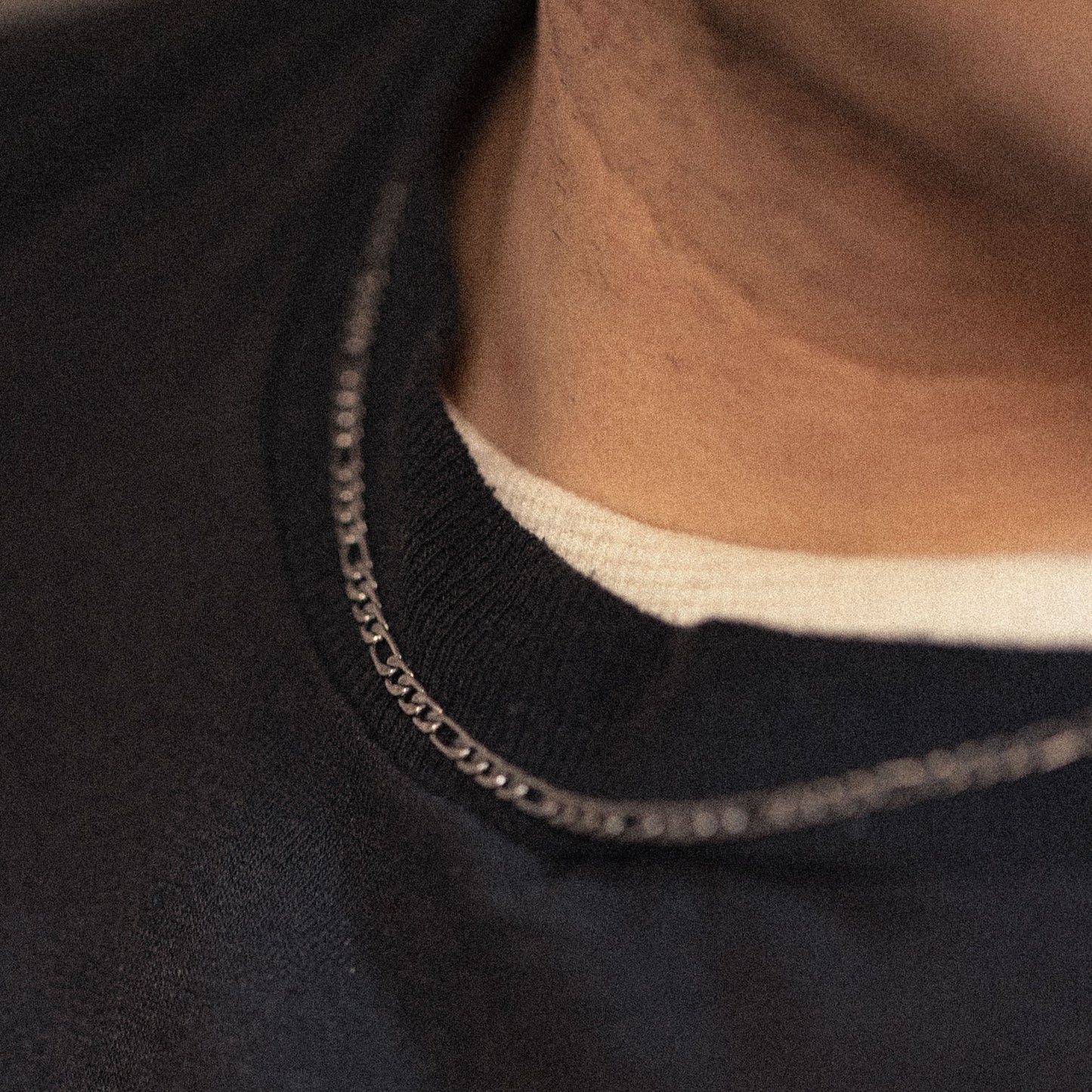 Stainless steel antiqued patina finish figaro chain necklace