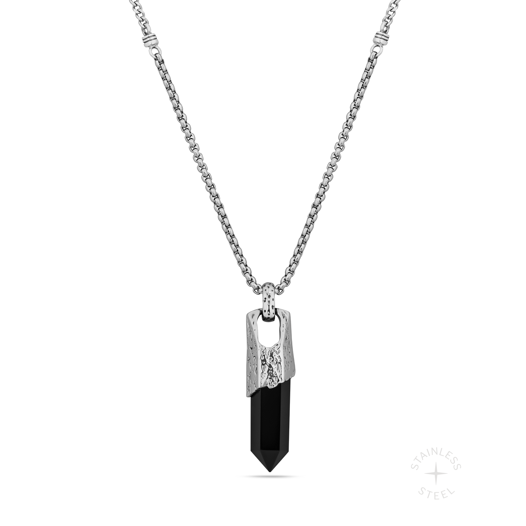 アクセサリー REGALEGALEAN Kalos: Mens Black Onyx Pendant in Stainless Steel – Clocks and Colours