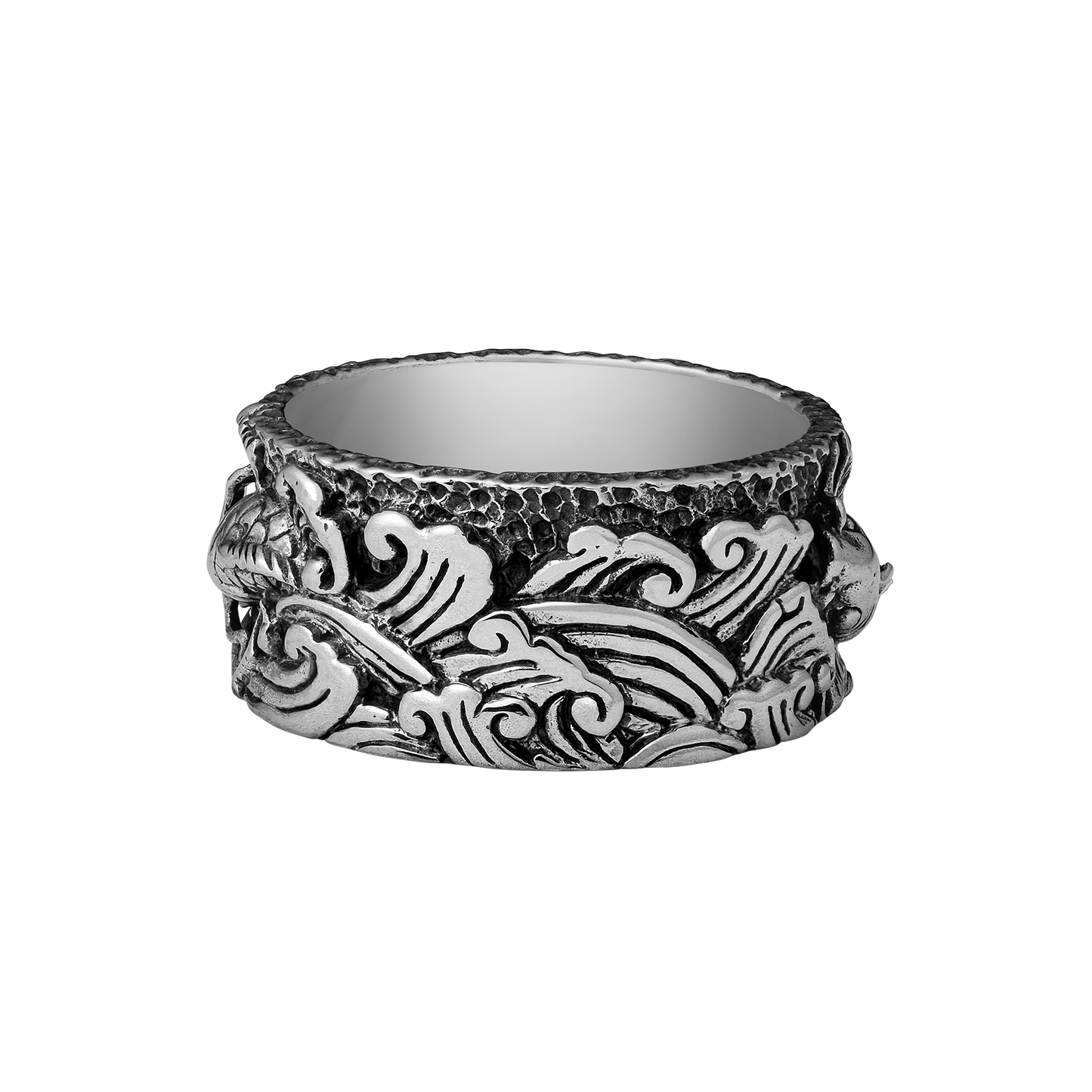 Koi Fish Engraved Sterling Silver band ring