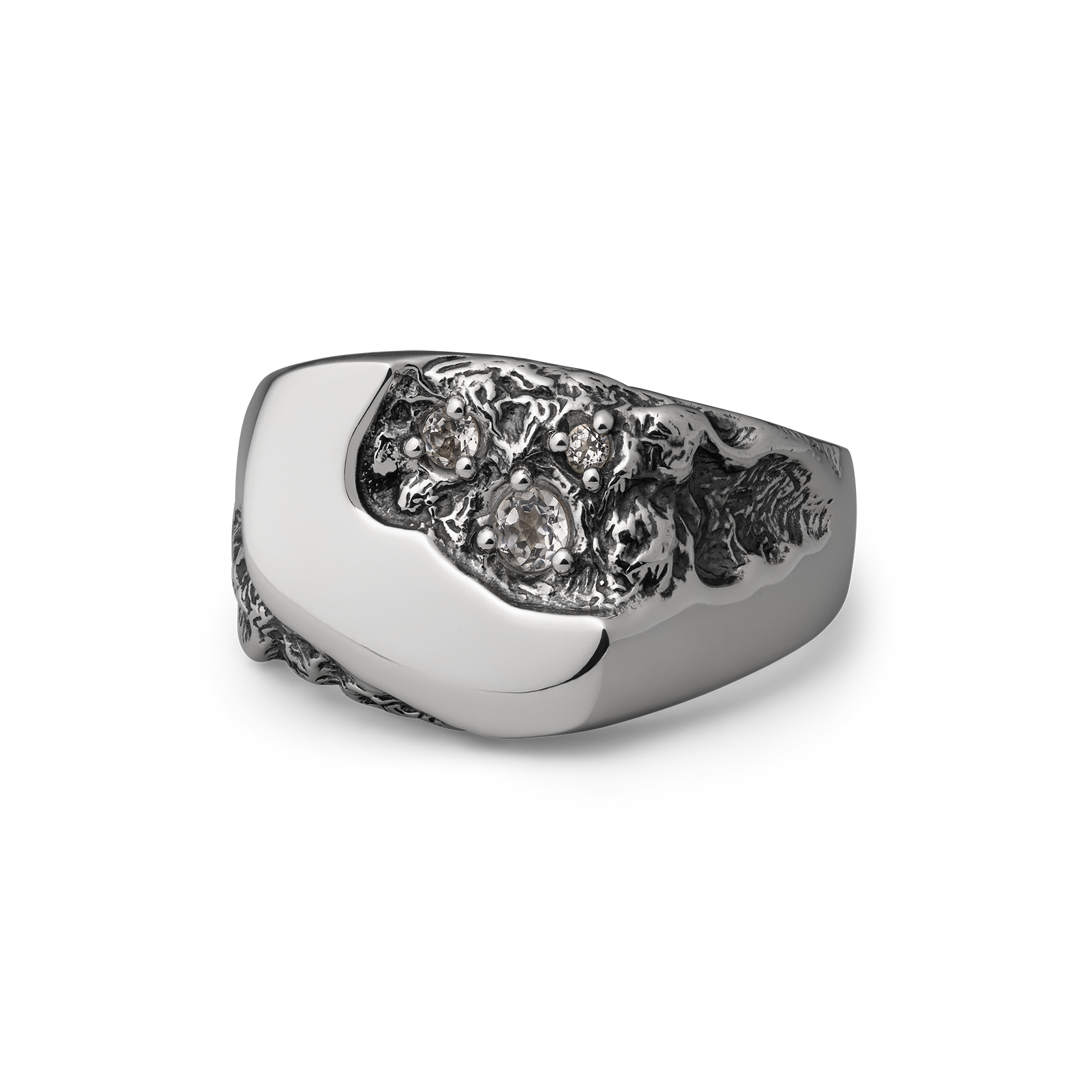 Meltdown: Men's White Topaz Ring in Sterling Silver – Clocks and