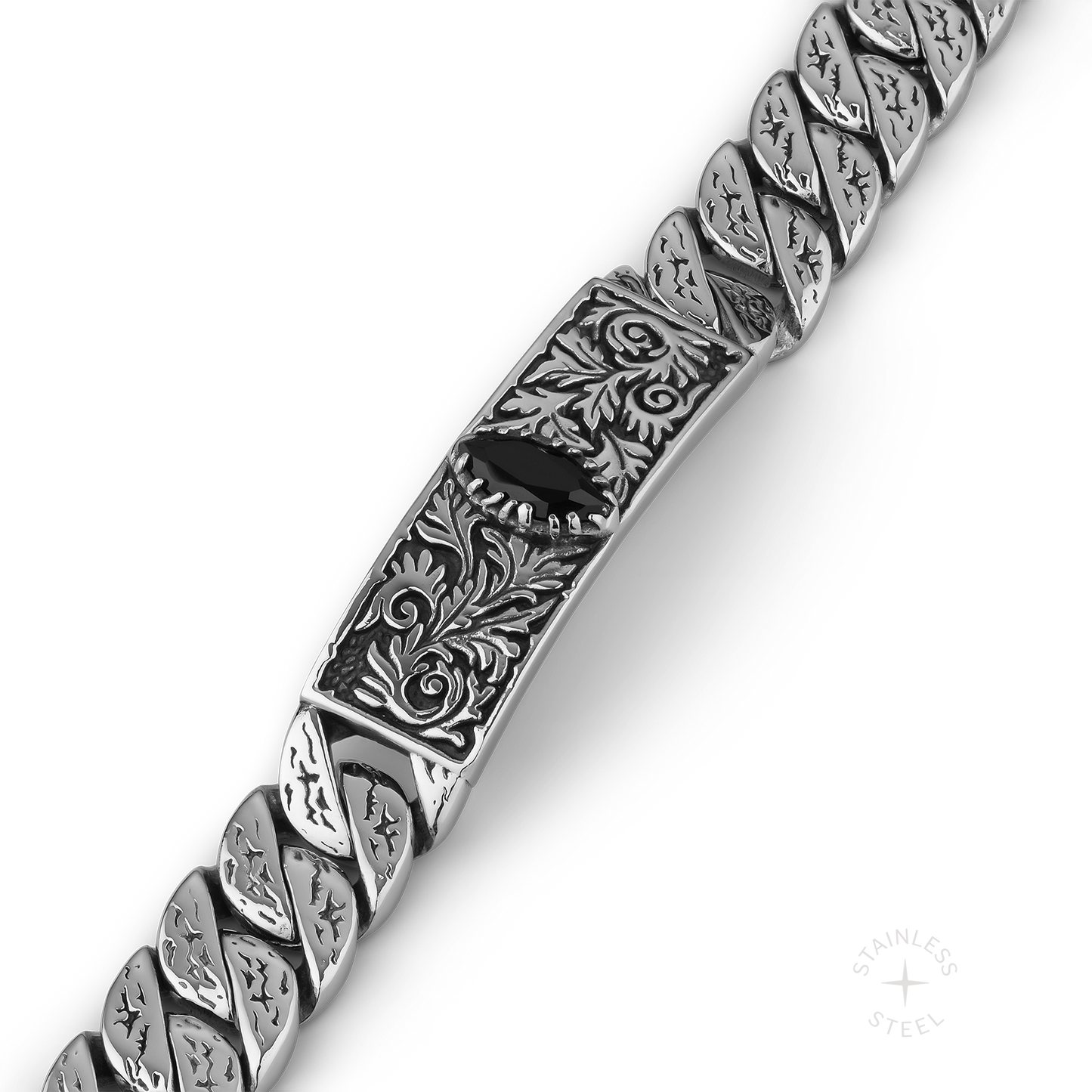 stainless steel black onyx stone chunky cuban link bracelet for men