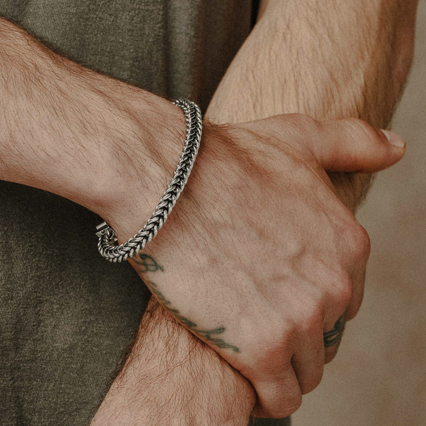 Resurrection Sterling Silver franco link bracelet for men