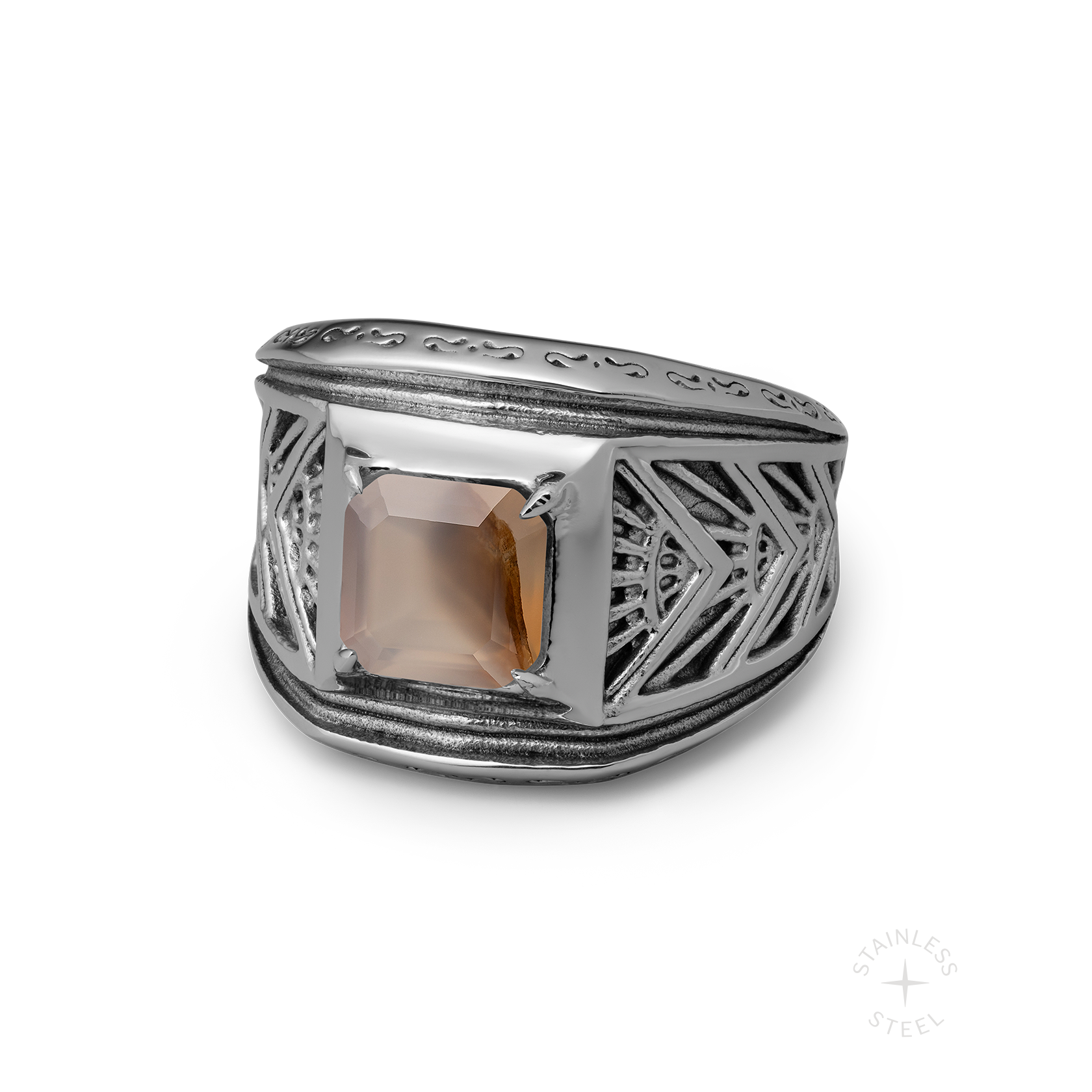 Revel: Art Deco Stainless Steel Men's Ring with Montana Agate