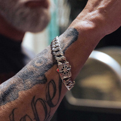 Broadside Sterling Silver Compass Class Nautical Cuban Chain Bracelet for men