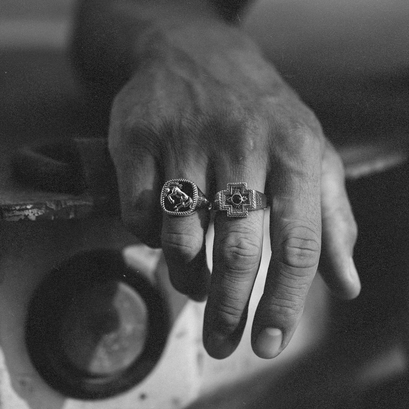 Rodeo Diamond Cross Ranch Sterling Silver Ring with Cross signet Western inspired accessories for men