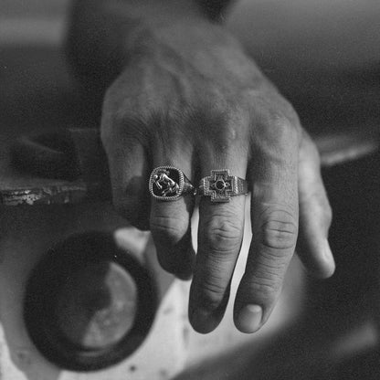 Rodeo Diamond Cross Ranch Sterling Silver Ring with Cross signet Western inspired accessories for men