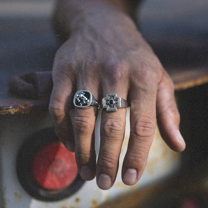 Rodeo Diamond Cross Ranch Sterling Silver Ring with Cross signet Western inspired accessories for men