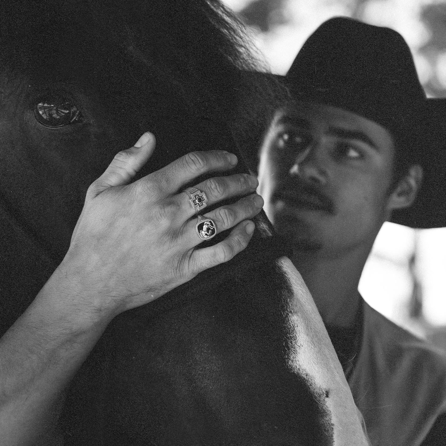Bucking Bronco Horse Brave Heart Diamond Cross Ranch Ride Fast Sterling Silver western inspired square signet ring for men