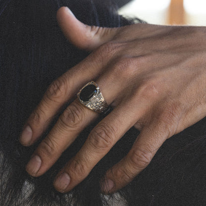 413 Diamond Cross Ranch Sterling Silver and Black Onyx Western Inspired Men's Signet Ring