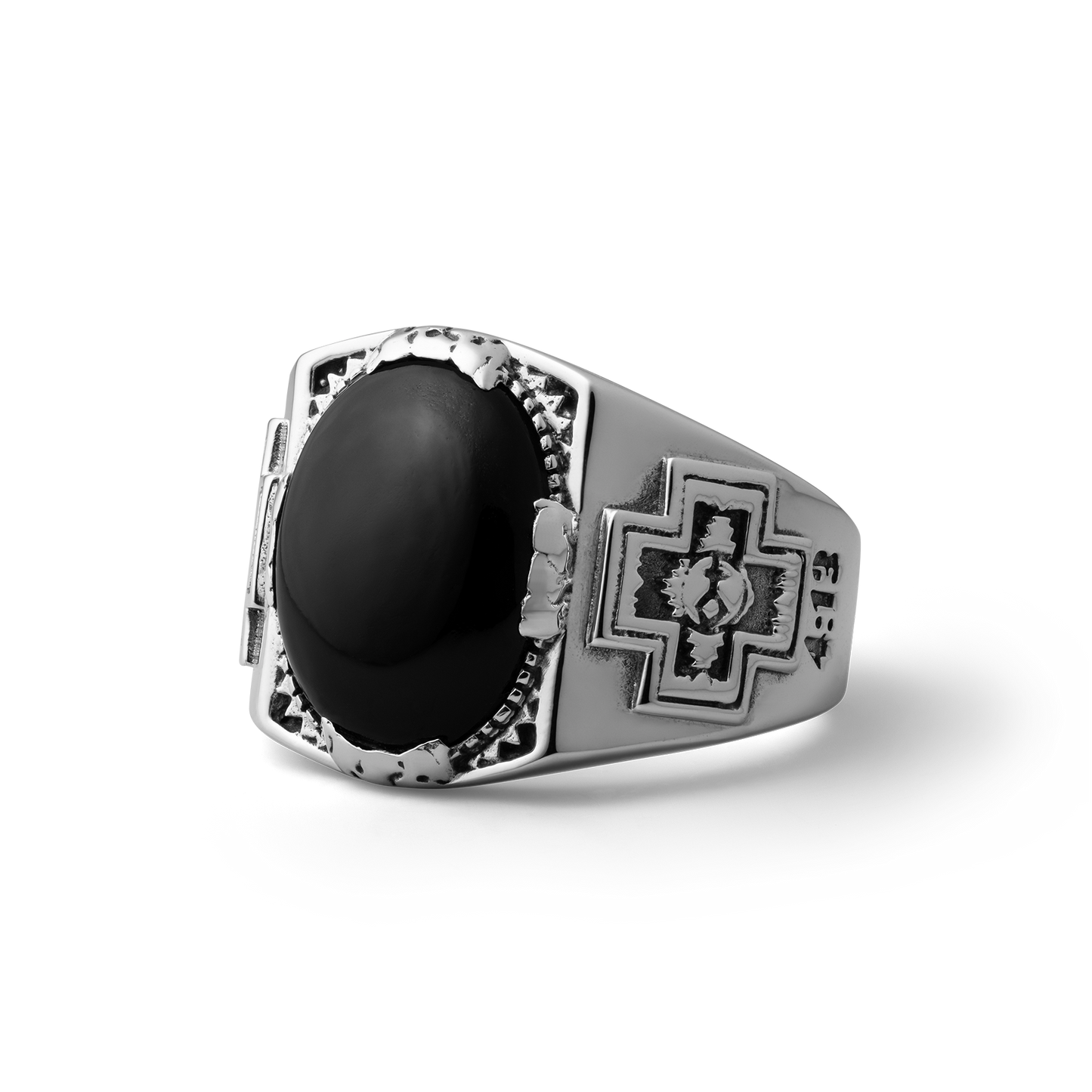 413 Diamond Cross Ranch Sterling Silver and Black Onyx Western Inspired Men's Signet Ring