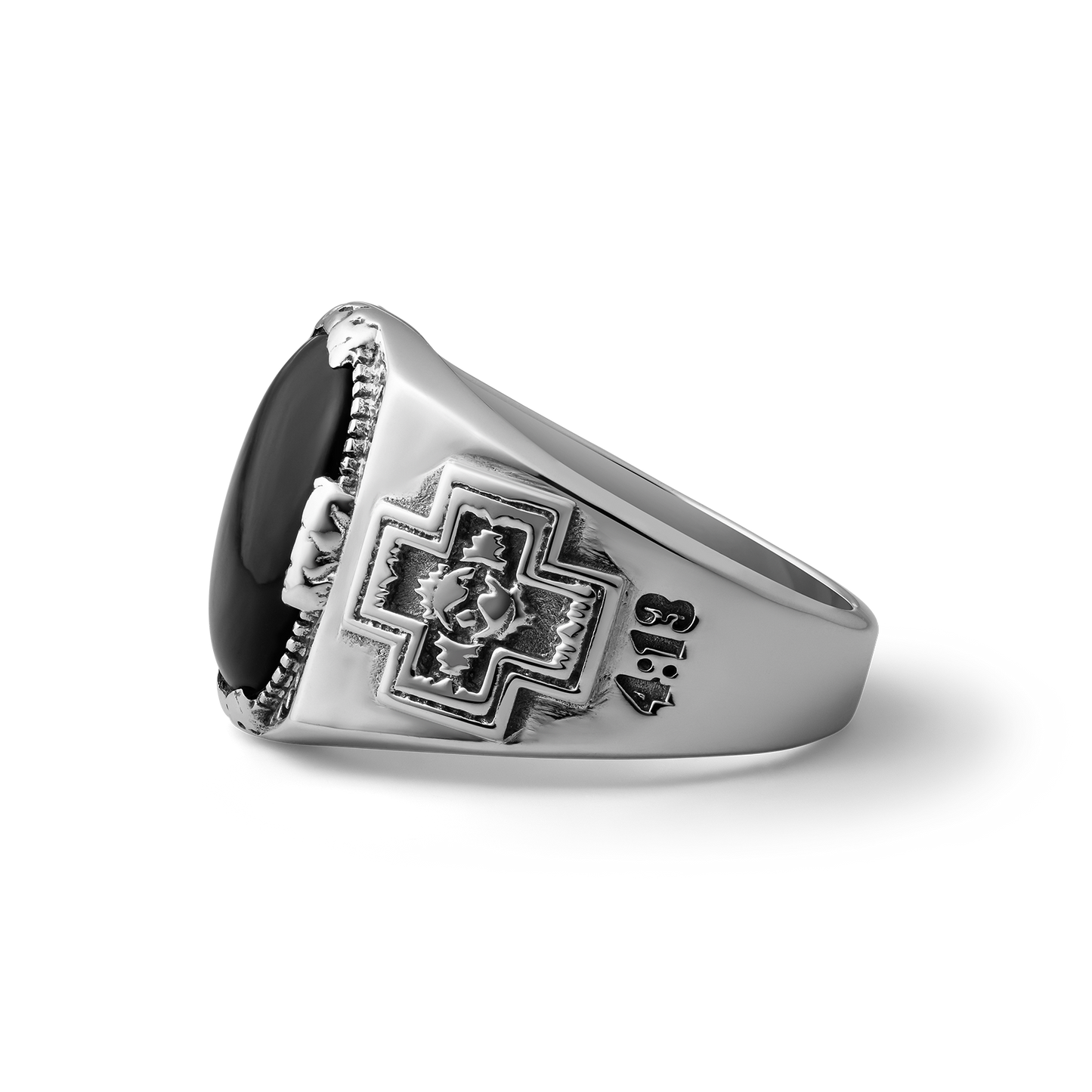 413 Diamond Cross Ranch Sterling Silver and Black Onyx Western Inspired Men's Signet Ring