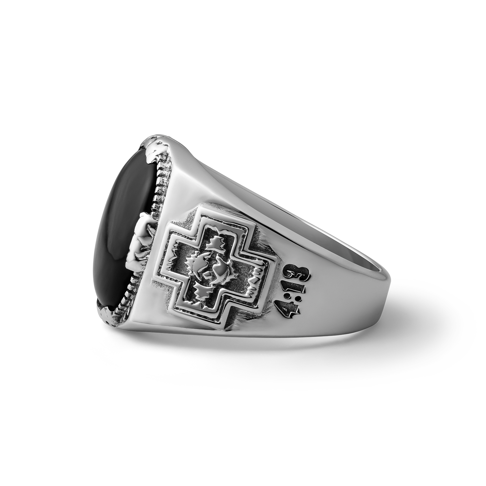 413 Diamond Cross Ranch Sterling Silver and Black Onyx Western Inspired Men's Signet Ring