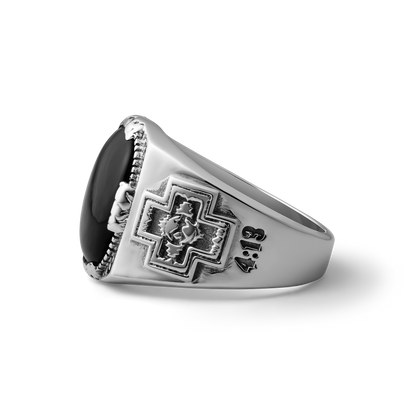 413 Diamond Cross Ranch Sterling Silver and Black Onyx Western Inspired Men's Signet Ring