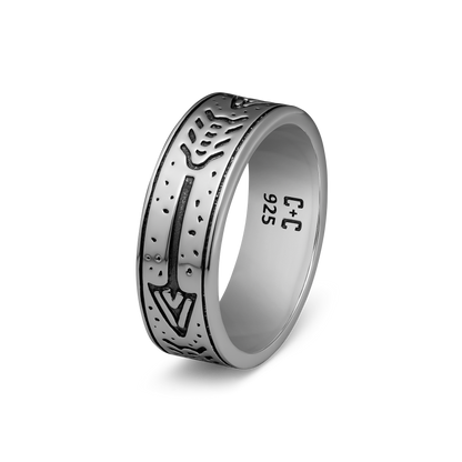 Aim True (His) sterling silver ring - off figure