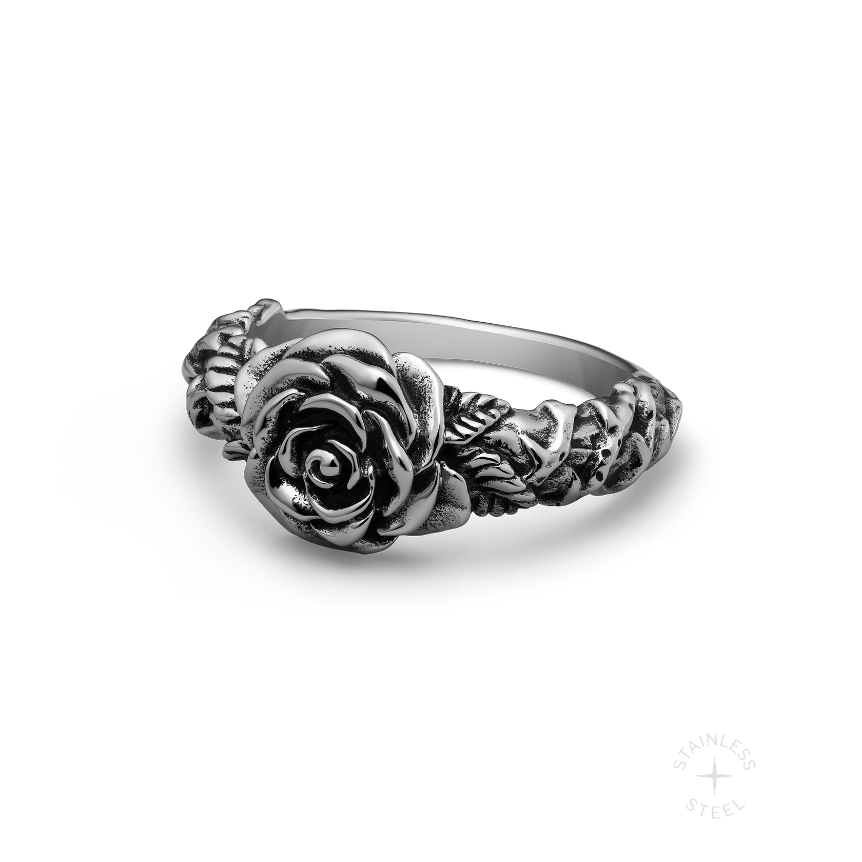Stainless Steel floral rose flower ring for men All Apologies