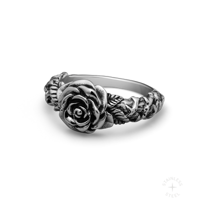 Stainless Steel floral rose flower ring for men All Apologies