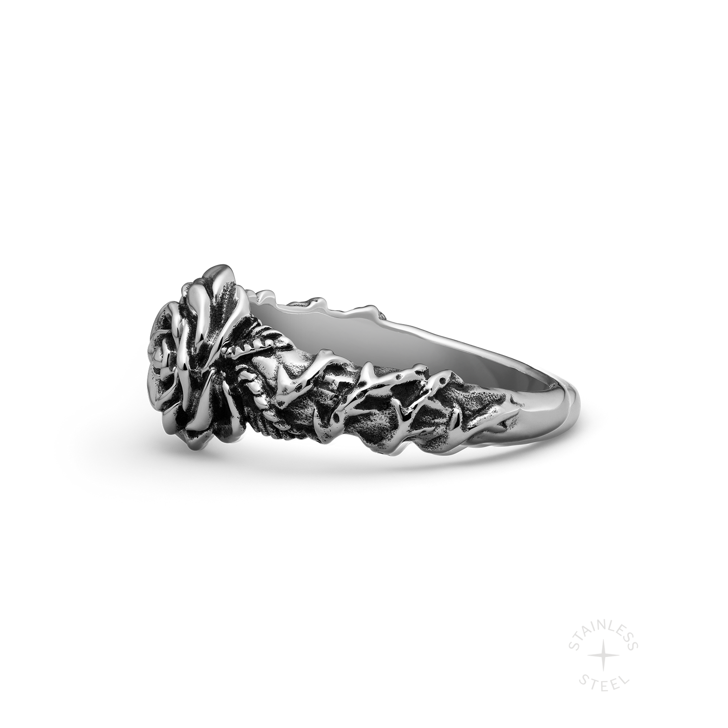 Stainless Steel floral rose flower ring for men All Apologies