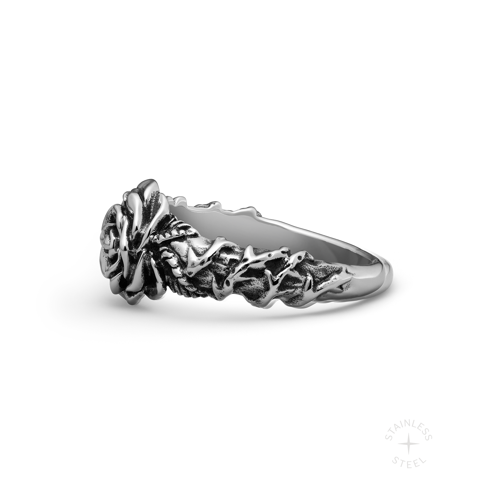 Stainless Steel floral rose flower ring for men All Apologies