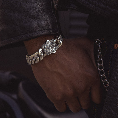 stainless steel cuban chain bracelet santa muerte 