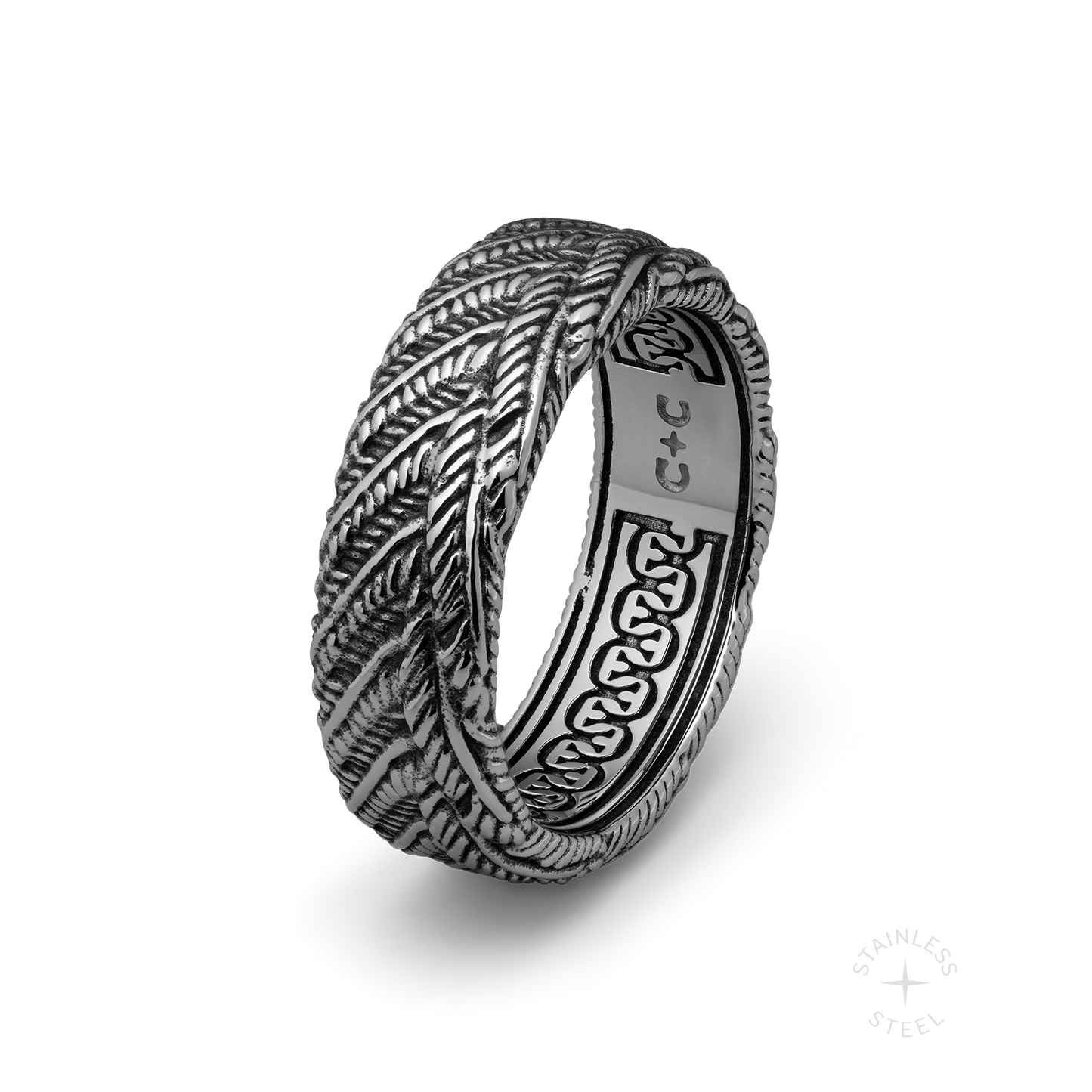 Aviation stainless steel bird feather band ring