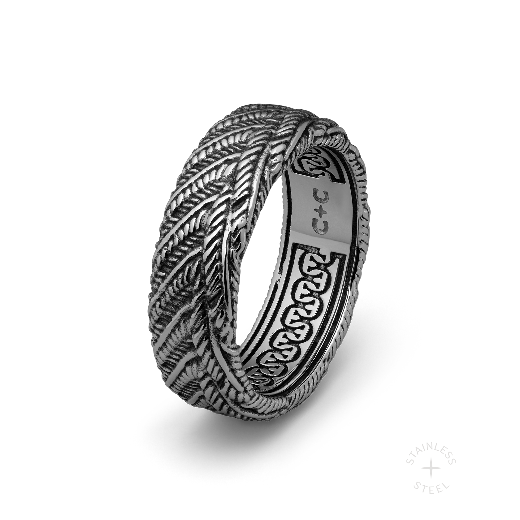 Aviation stainless steel bird feather band ring
