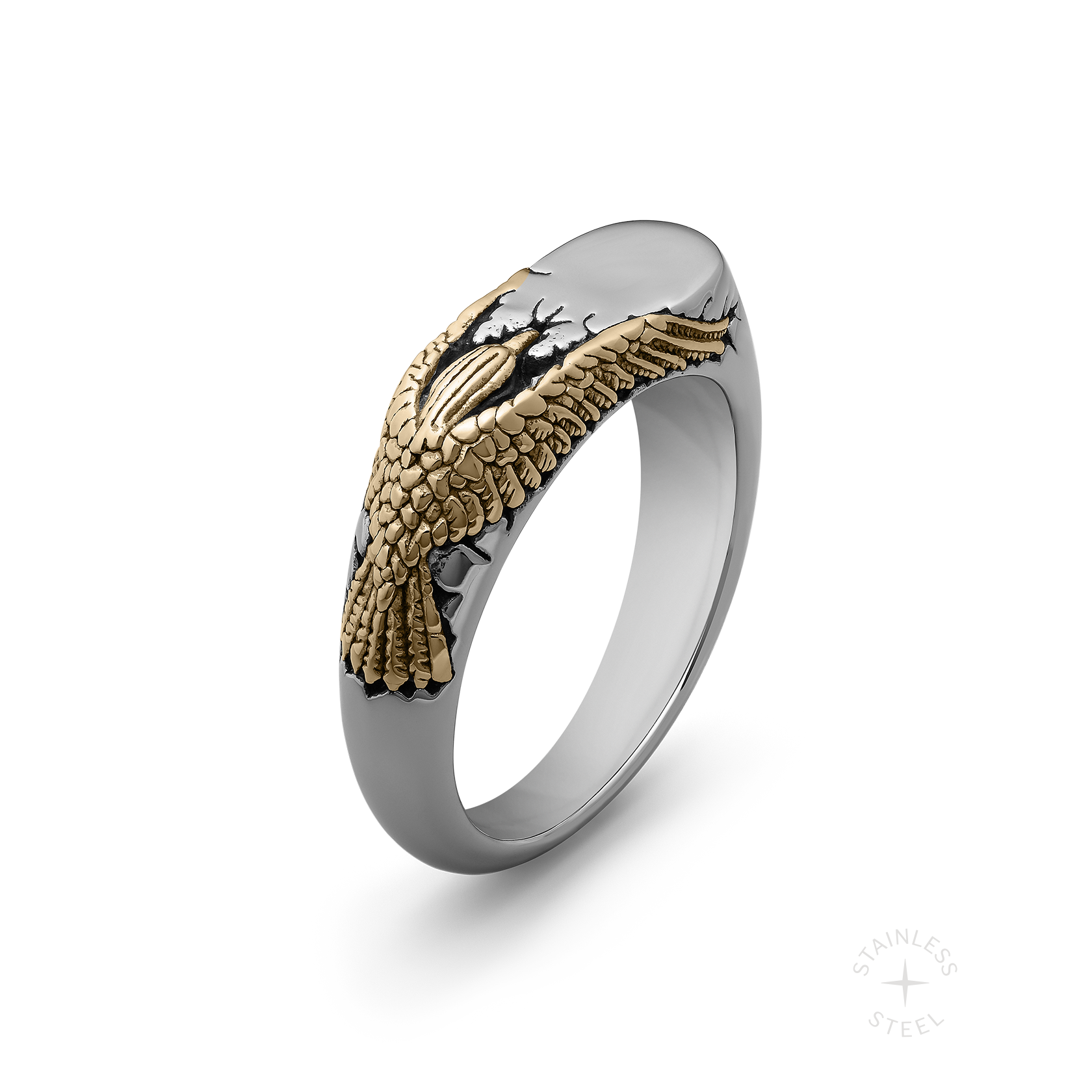 Stainless Steel Golden Raven Bad Omen Band Ring for men