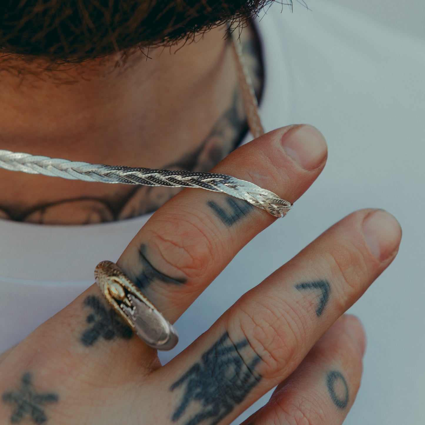 Sterling Silver Braided Herringbone Chain for Men