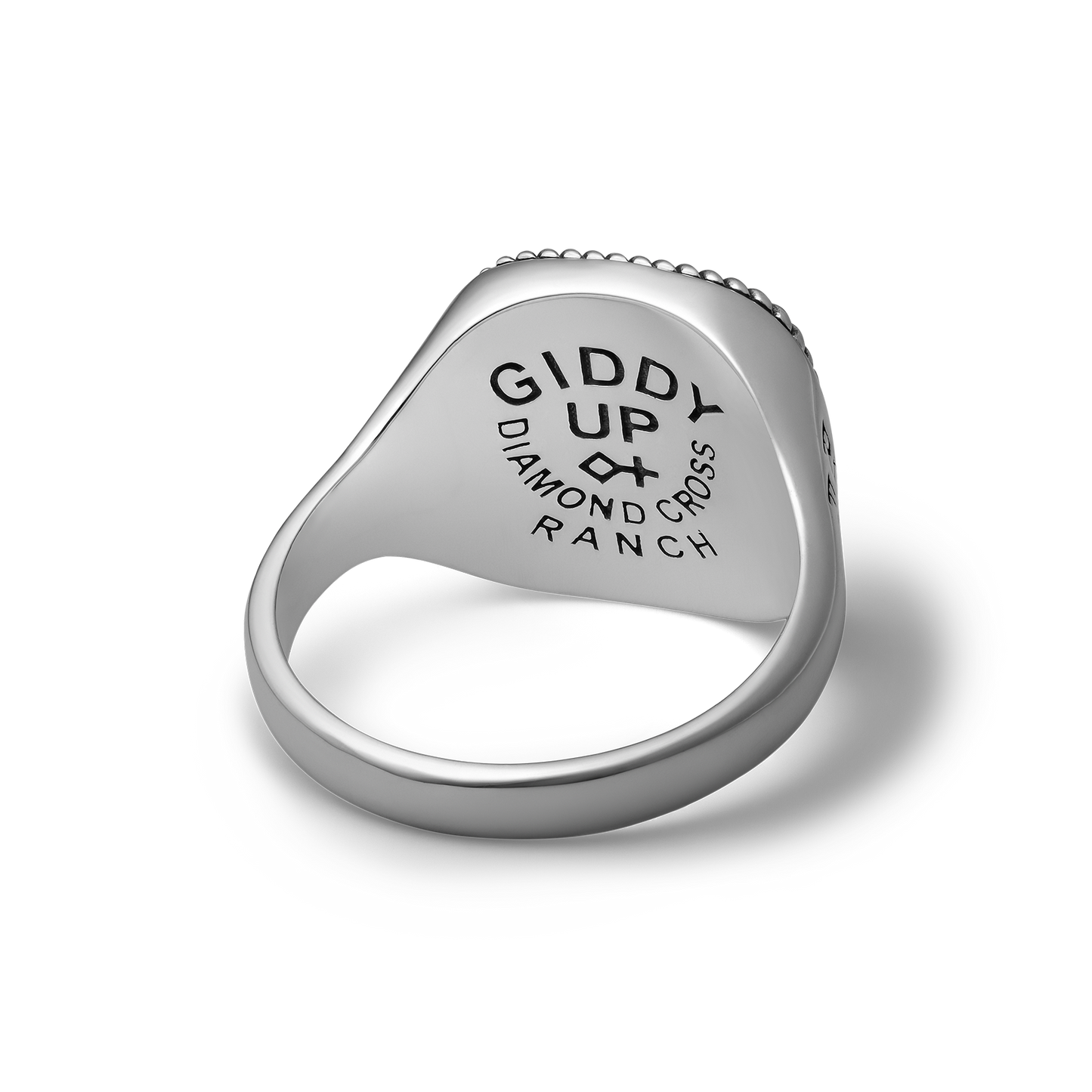 Bucking Bronco Horse Brave Heart Diamond Cross Ranch Ride Fast Sterling Silver western inspired square signet ring for men