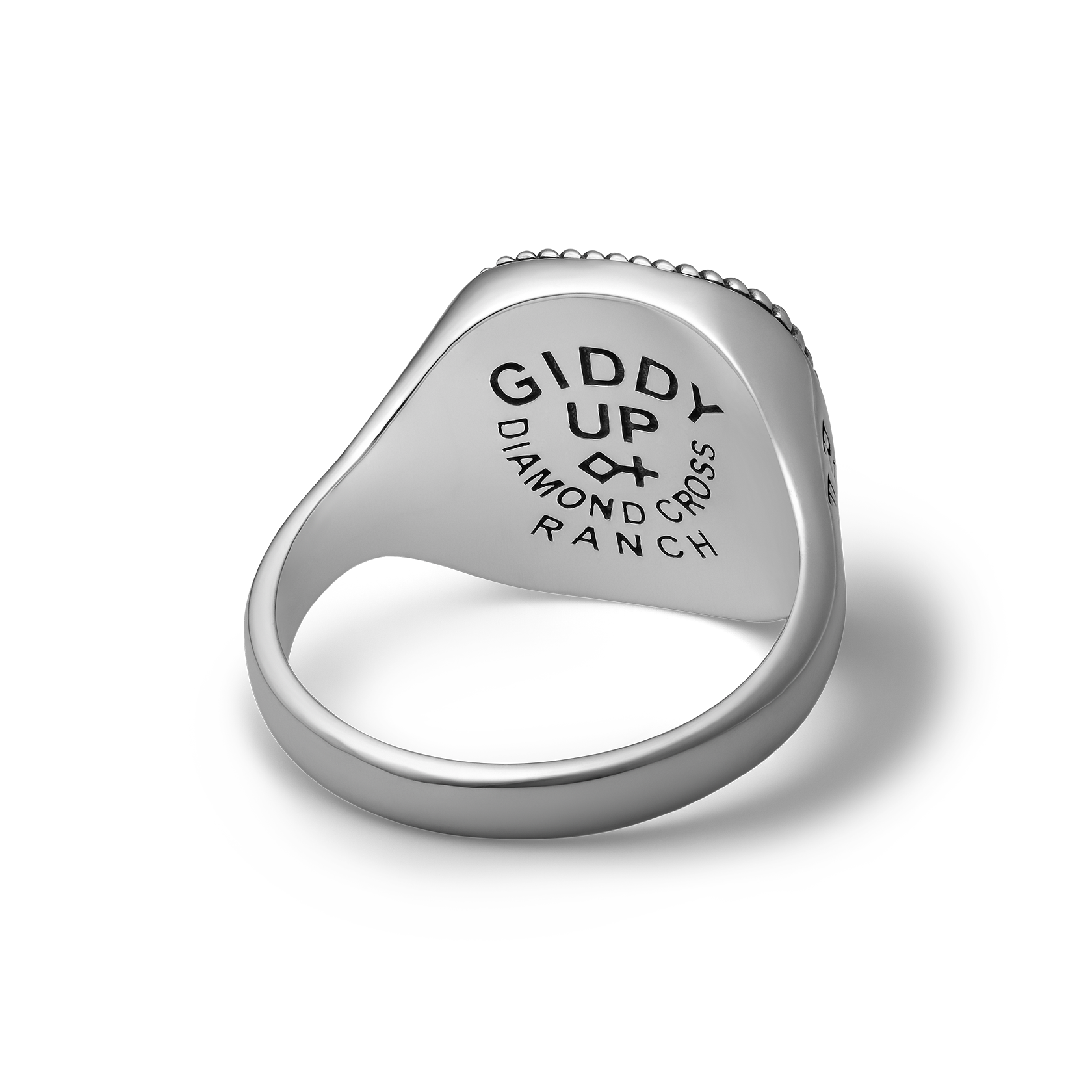 Bucking Bronco Horse Brave Heart Diamond Cross Ranch Ride Fast Sterling Silver western inspired square signet ring for men