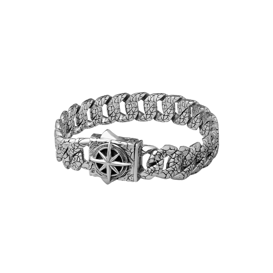 Broadside Sterling Silver Compass Class Nautical Cuban Chain Bracelet for men