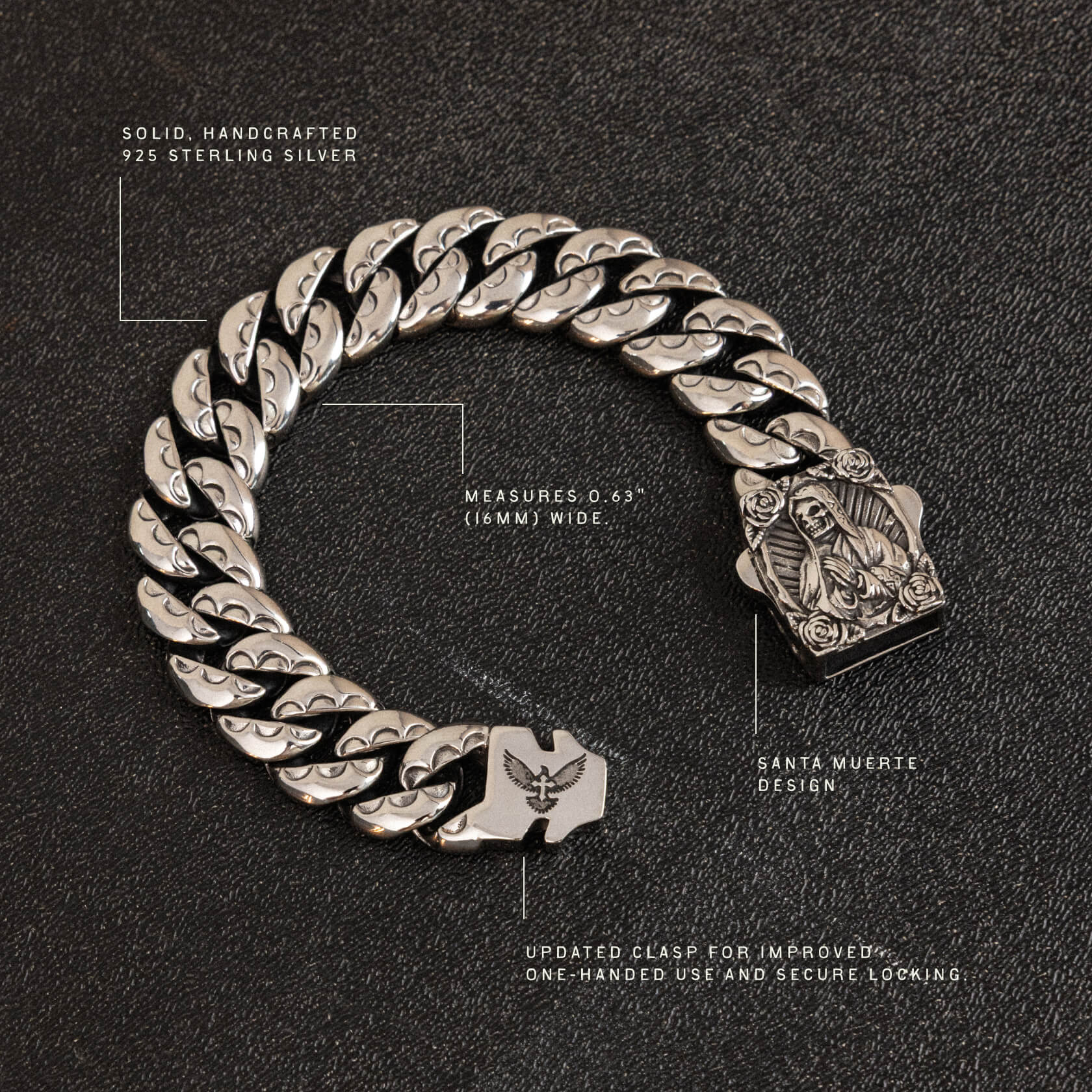 Apparition: Santa Muerte Bracelet in Sterling Silver – Clocks and