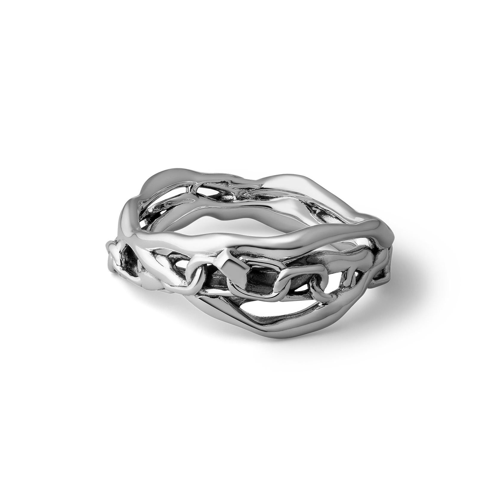 Cage the storm handcrafted sterling silver band ring for men