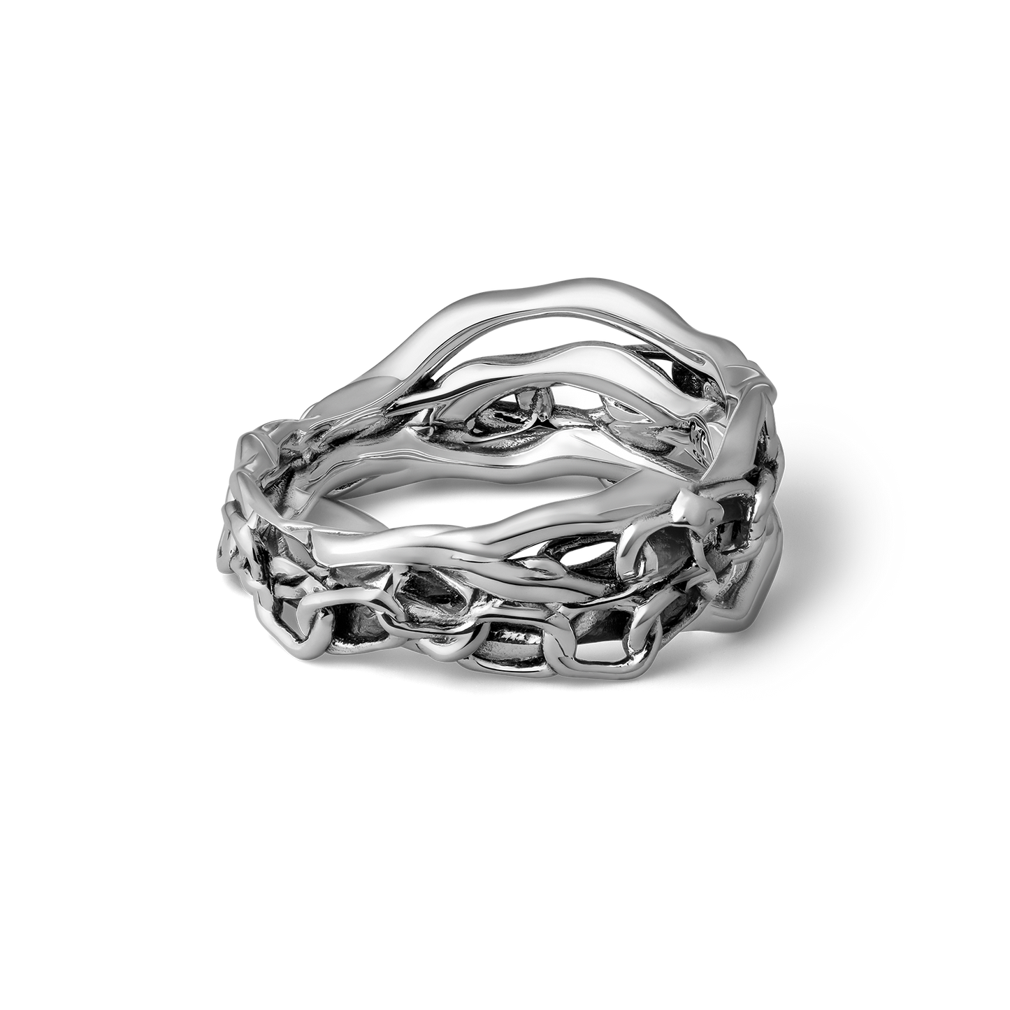 Cage the storm handcrafted sterling silver band ring for men