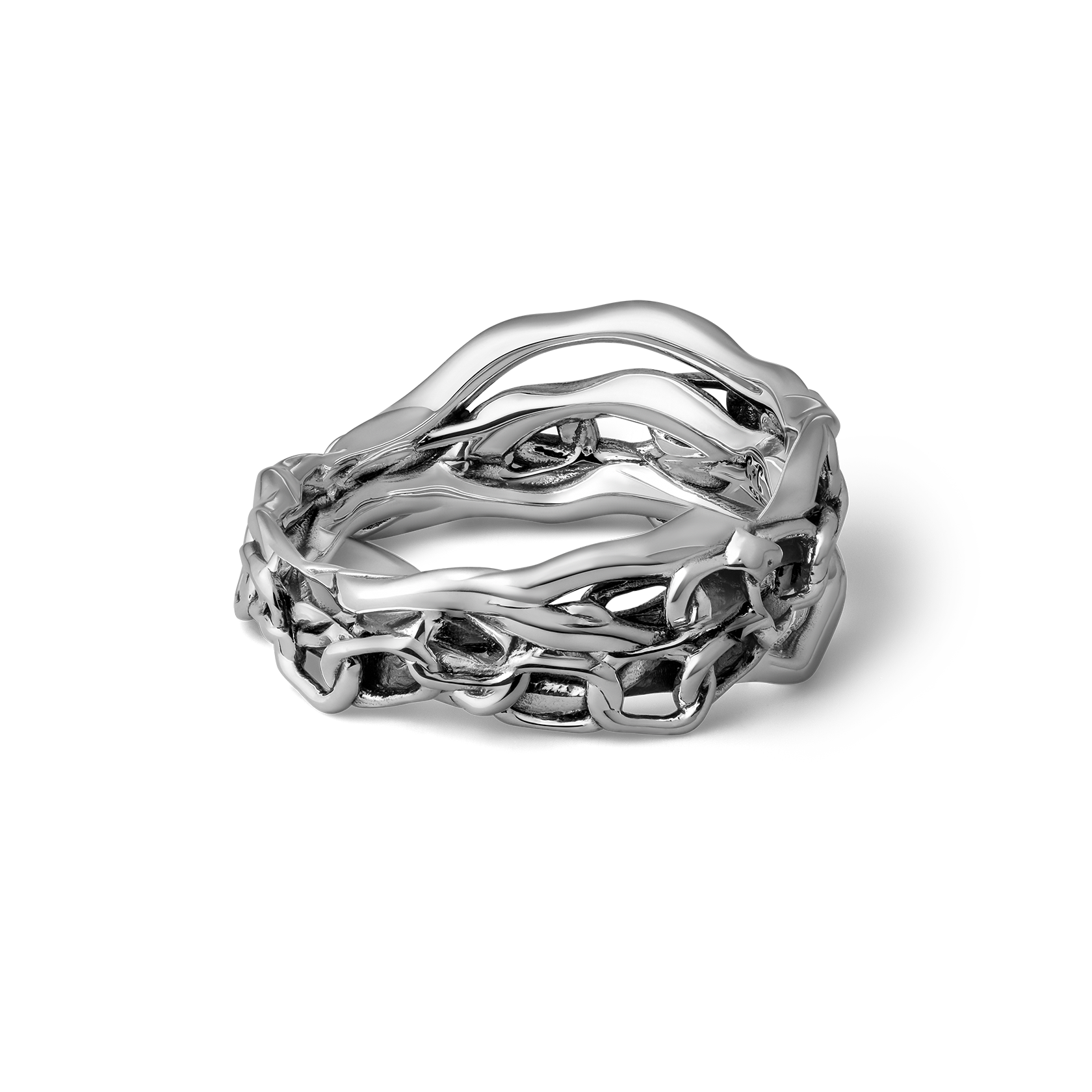Cage the storm handcrafted sterling silver band ring for men