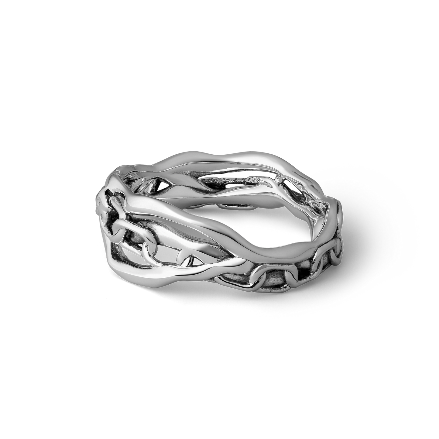 Cage the storm handcrafted sterling silver band ring for men