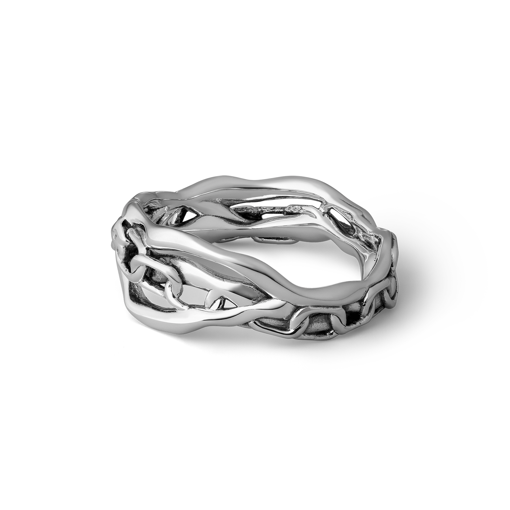 Cage the storm handcrafted sterling silver band ring for men