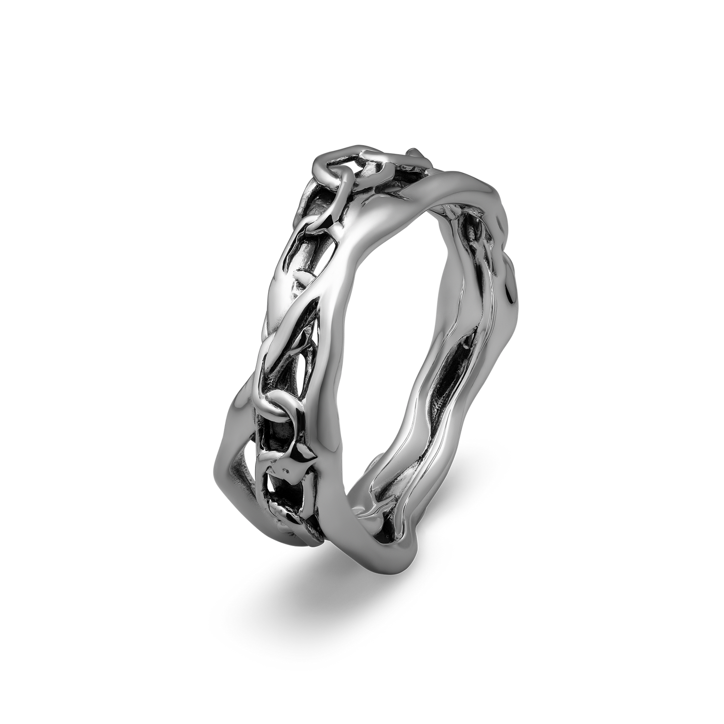Cage the storm handcrafted sterling silver band ring for men