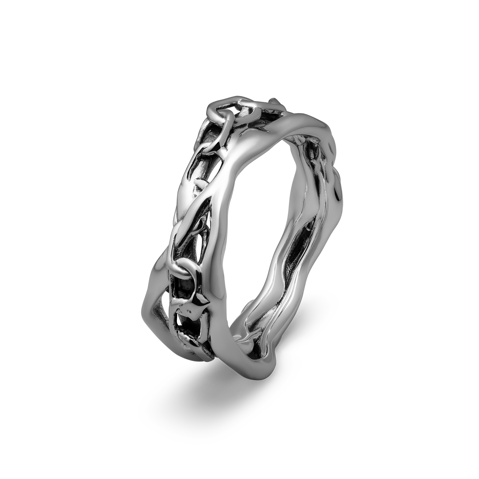 Cage the storm handcrafted sterling silver band ring for men