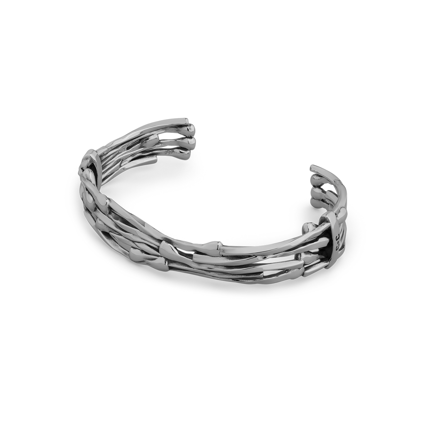 Clash sterling Silver textured cuff bracelet for men