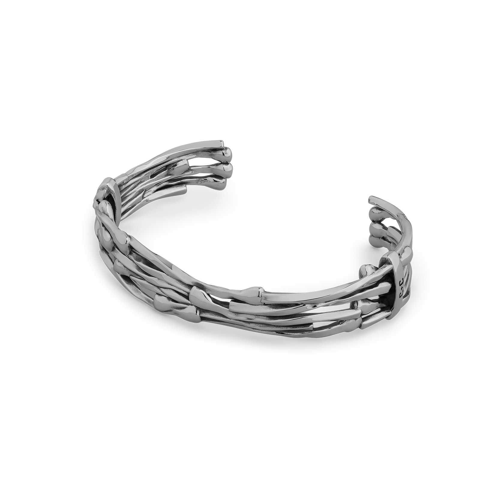 Clash sterling Silver textured cuff bracelet for men