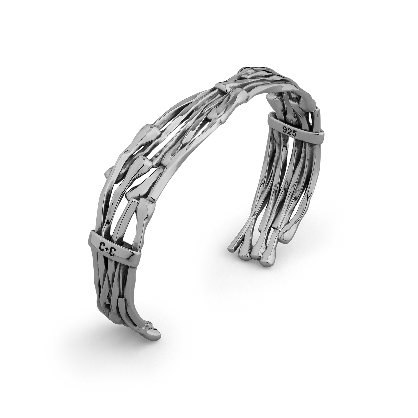 Clash sterling Silver textured cuff bracelet for men