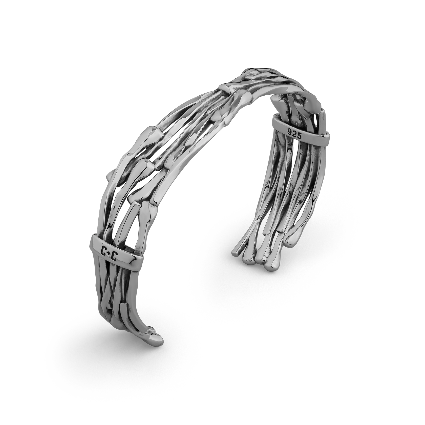 Clash sterling Silver textured cuff bracelet for men
