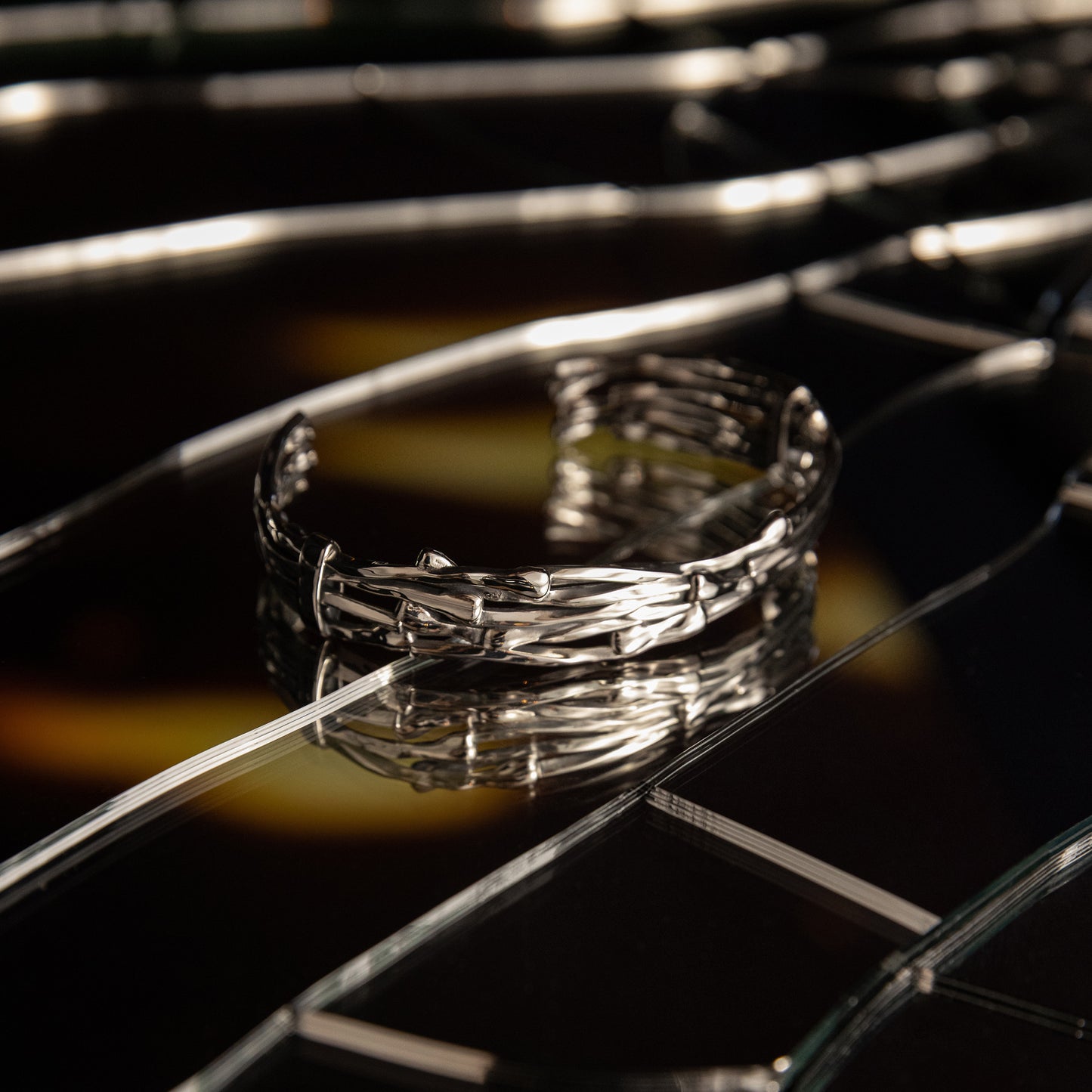 Clash sterling Silver textured cuff bracelet for men