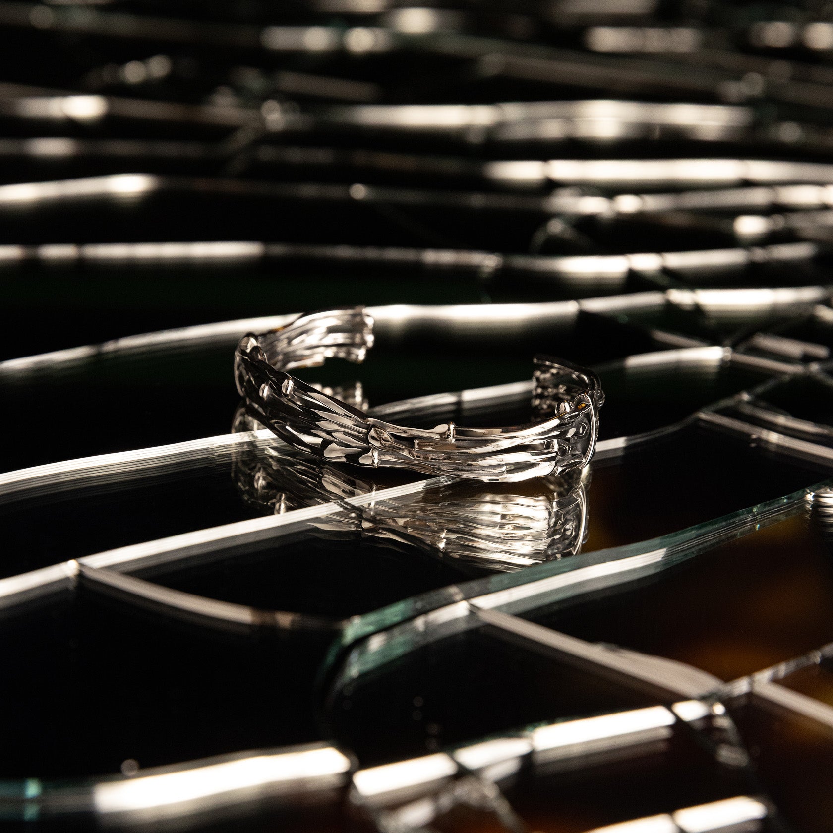 Clash sterling Silver textured cuff bracelet for men