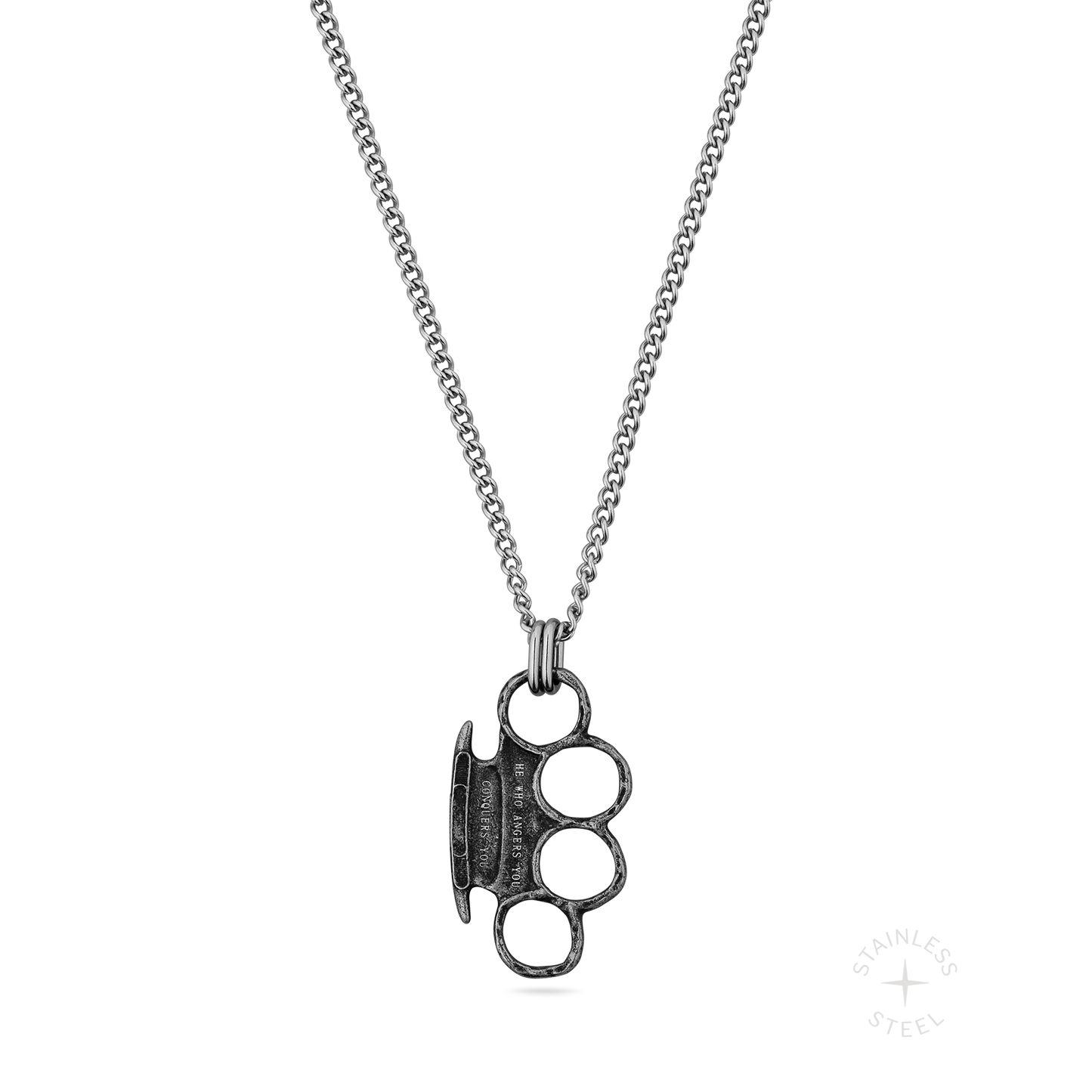 Conquer Brass Knuckles Stainless Steel pendant necklace for men