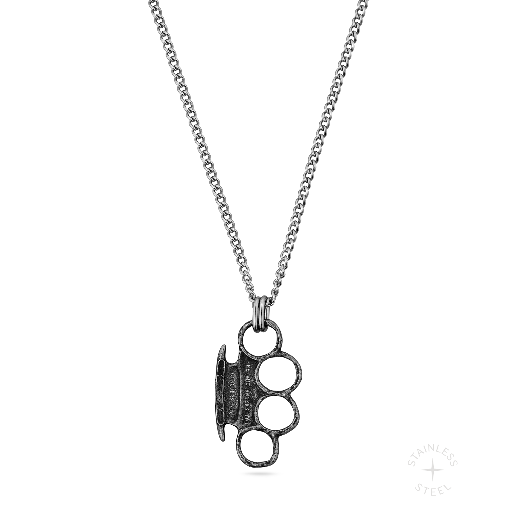 Conquer Brass Knuckles Stainless Steel pendant necklace for men