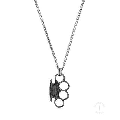 Conquer Brass Knuckles Stainless Steel pendant necklace for men