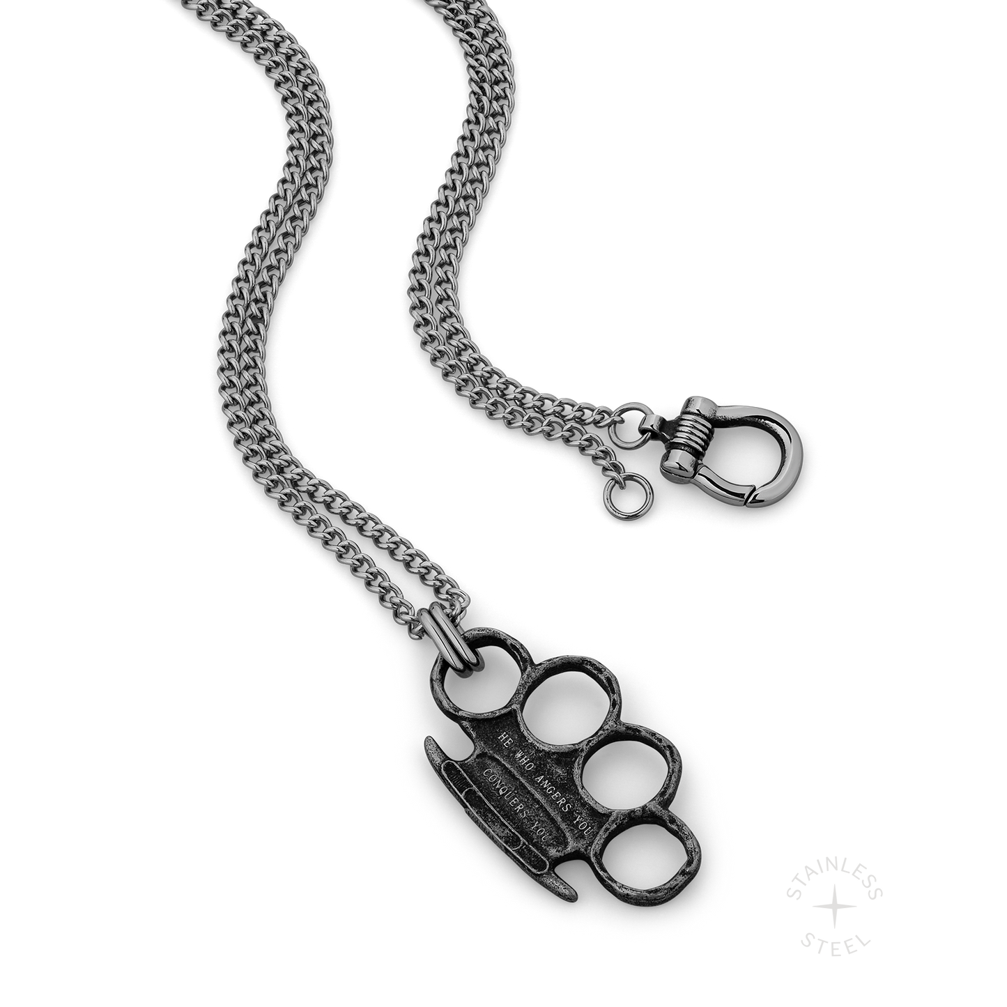 Conquer Brass Knuckles Stainless Steel pendant necklace for men